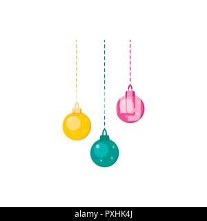 Merry Christmas greeting card with cute ball . Flat style of icons for presents, invitation, children room decor, interior design. Stock Vector