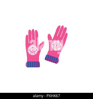 Merry Christmas greeting card with gloves and snowflake . Flat style of icons for presents, invitation, children room decor, interior design. Stock Vector