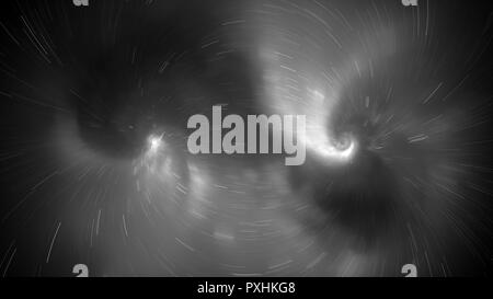 Glowing nebula with dashed force field trajectories, black and white effect, computer generated abstract intensity map, 3D rendering Stock Photo