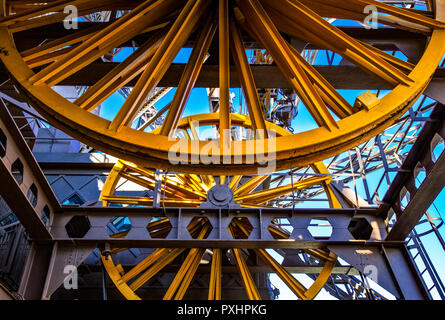 France Paris, the elevator wheels in the inside of the Eiffel tower Stock Photo