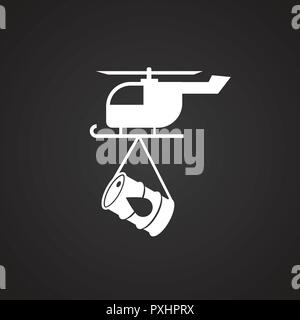 Oil transportation helicopter on black background Stock Vector