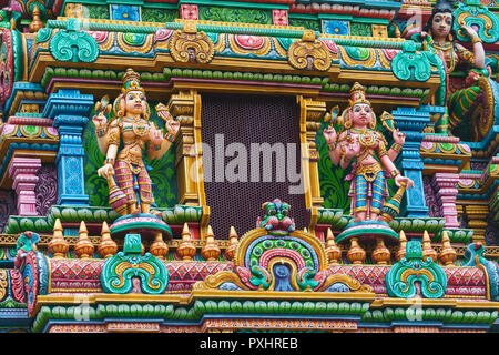 Deities on the gopura of the Mariamman Temple in Bangkok, Thailand. Stock Photo