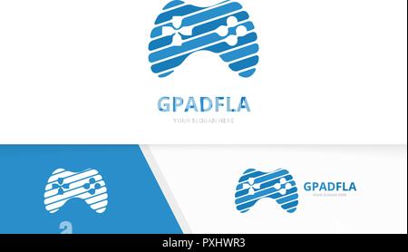 Vector joystick logo combination. Gamepad symbol or icon. Unique console controller logotype design template. Stock Vector
