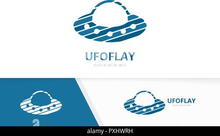 Vector UFO logo combination. Spaceship symbol or icon. Unique alien logotype design template. Stock Vector