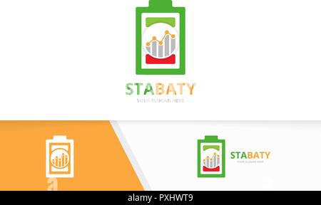 Vector battery and graph logo combination. Energy and diagram symbol or icon. Unique accumulator and chart logotype design template. Stock Vector