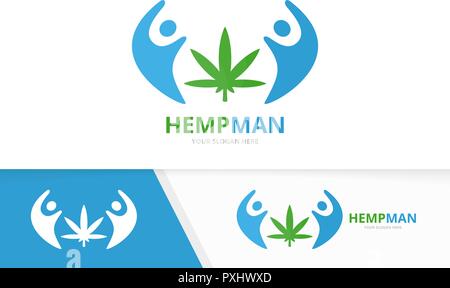 Vector marijuana leaf and people logo combination. Hemp and family symbol or icon. Unique cannabis logotype design template. Stock Vector