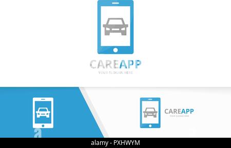 Vector car and phone logo combination. Vehicle and mobile symbol or icon. Unique automobile and device logotype design template. Stock Vector