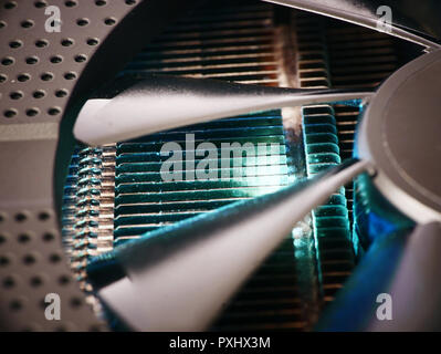 Efficient cooling system for electronic GPU and CPU processors, abstract information technology background Stock Photo