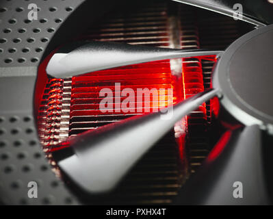 Hot radiator and fan cooling system, data processing abstract background Stock Photo