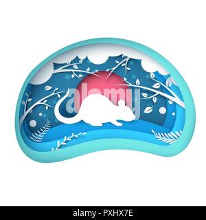 Paper mouse characters. Cartoon paper landscape. Stock Vector
