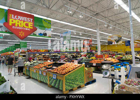 Fresh produce department of the Walmart store in Cornwall, Ontario, Canada. Stock Photo