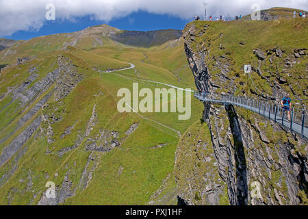The First Cliff Walk, a metal walkway bolted to the cliffs above Grindelwald Stock Photo