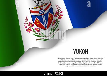 waving flag of Yukon is a region of Canada on transparent background. Template for banner or poster. Stock Vector