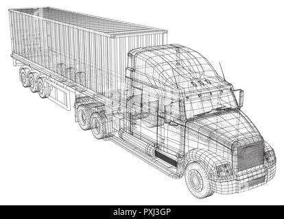 Vector truck. Abstract drawing. Wire-frame. EPS10 format. Vector created of 3d. Stock Vector