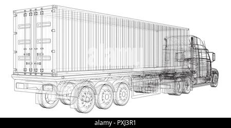 Cargo Truck Trailer. Wire-frame. EPS10 format. Vector rendering of 3d Stock Vector