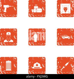 Procedure icons set, grunge style Stock Vector