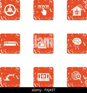Search of money icons set, grunge style Stock Vector