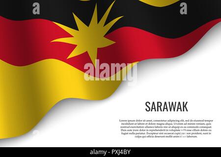 Waving flag of Sarawak is a state of Malaysia on white background ...