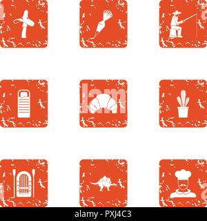 Catch fish icons set, grunge style Stock Vector