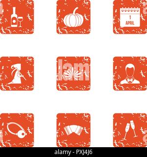 Prank icons set, grunge style Stock Vector