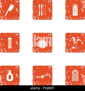 Winter show icons set, grunge style Stock Vector