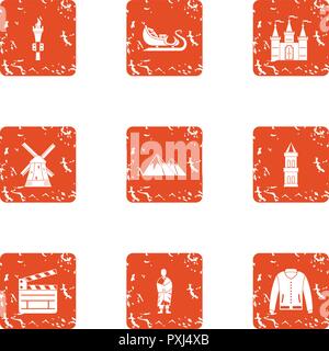 Borough icons set, grunge style Stock Vector