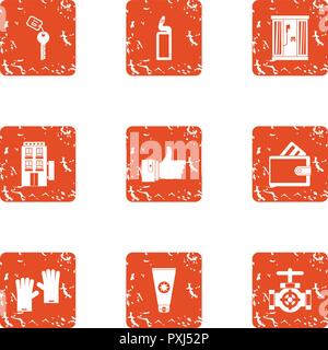 Hotel suite icons set, grunge style Stock Vector