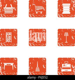 Hardware store icons set, grunge style Stock Vector