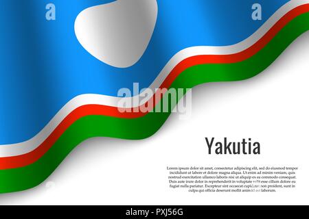 waving flag of Yakutia is a region of Russia on transparent background. Template for banner or poster. vector illustration Stock Vector