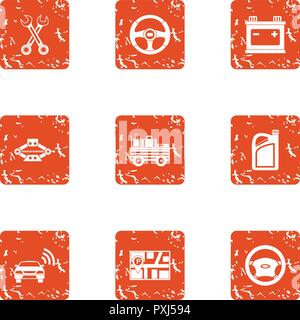 Online parking icons set, grunge style Stock Vector
