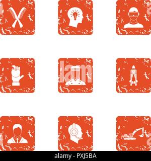Employee of the month icons set, grunge style Stock Vector