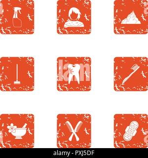 Head care icons set, grunge style Stock Vector
