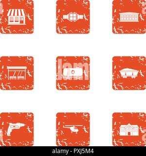 Office building icons set, grunge style Stock Vector