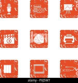 Videotape icons set, grunge style Stock Vector