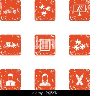 Puzzle icons set, grunge style Stock Vector
