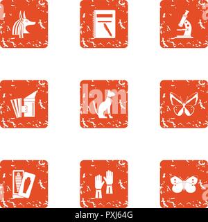 Record history icons set, grunge style Stock Vector