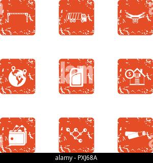 Money invasion icons set, grunge style Stock Vector