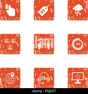 Monitoring icons set, grunge style Stock Vector