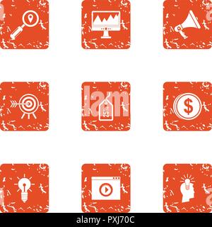 Monetary objective icons set, grunge style Stock Vector