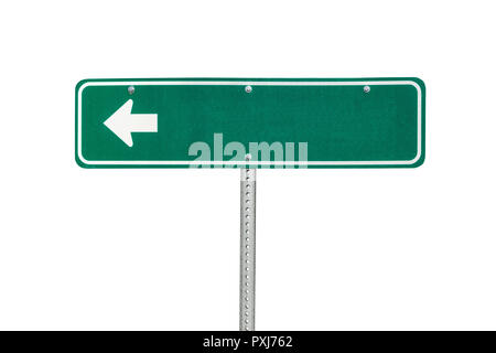 Blank green directional arrow sign isolated on white. Stock Photo