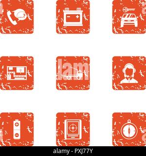 Request processing icons set, grunge style Stock Vector