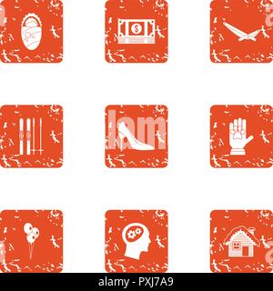 Money for the child icons set, grunge style Stock Vector