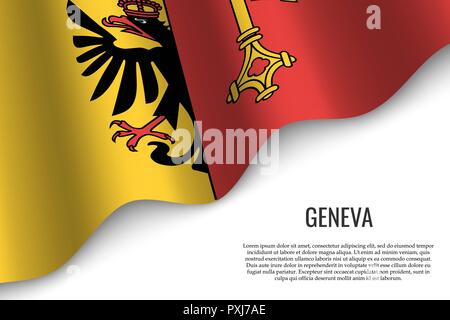 waving flag of Geneva is a region of Switzerland on white background. Template for banner or poster. Stock Vector