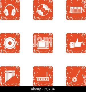 Playing the instrument icons set, grunge style Stock Vector