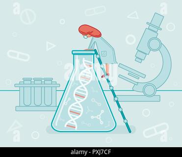 Genome sequencing, DNA, DNA research, scientist in the laboratory, medicine, illustration, vector. Stock Vector