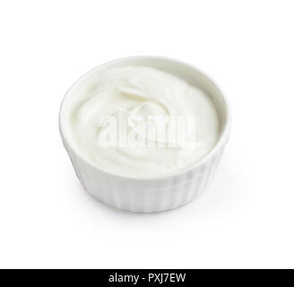 bowl of sour cream yogurtisolated on white background. Stock Photo