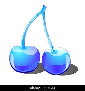 Two cherries made of ice and glass isolated on white background. Vector illustration. Stock Vector