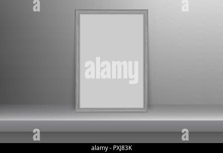 Wooden photo frame with shadow. Vector illustration Stock Vector