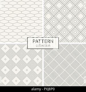 Set of four seamless patterns. Abstract geometric trendy vector backgrounds. Modern stylish textures of diagonal squares, oblong hexagons. Stock Vector