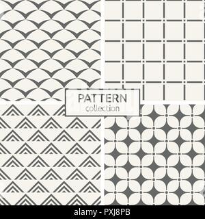 Set of four seamless patterns. Abstract geometric trendy vector backgrounds. Modern stylish textures of repeating geometric shapes, triangles. Stock Vector